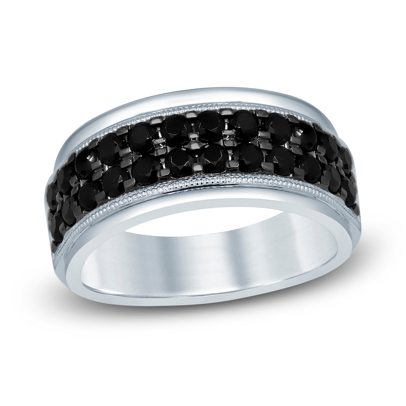 Main Image 1 of Men's Black Diamond Anniversary Ring 2 ct tw Round 10K White Gold