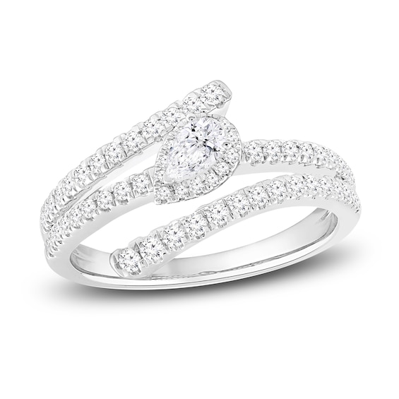 Diamond Ring 34 ct tw PearRound 10K White Gold