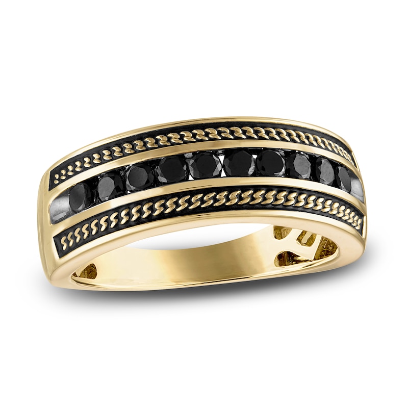 jared.com | Men's Black Diamond Ring 5/8 ct tw Round 10K Yellow Gold