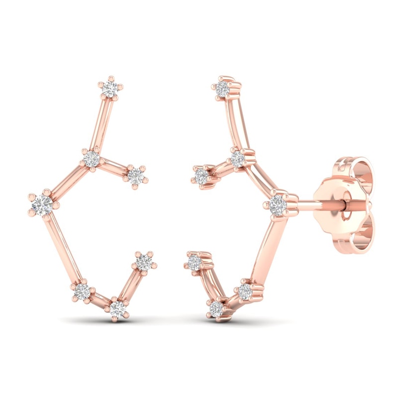 Diamond Sagittarius Constellation Earrings 1/8 ct tw Round 14K Rose Gold