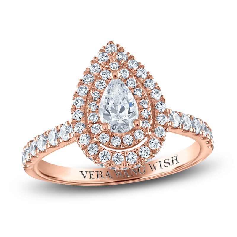 Vera Wang WISH Diamond Engagement Ring 1-1/5 ct tw Pear/Round 14K Rose Gold