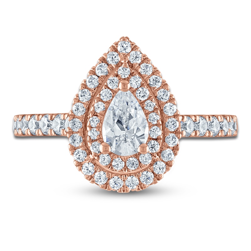 Vera Wang WISH Diamond Engagement Ring 1-1/5 ct tw Pear/Round 14K Rose Gold