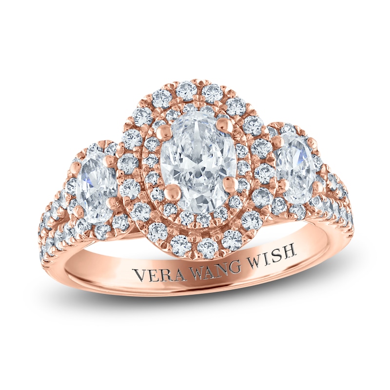 Vera Wang WISH Diamond 3-Stone Engagement Ring 1-1/2 ct tw Oval/Round 14K Rose Gold
