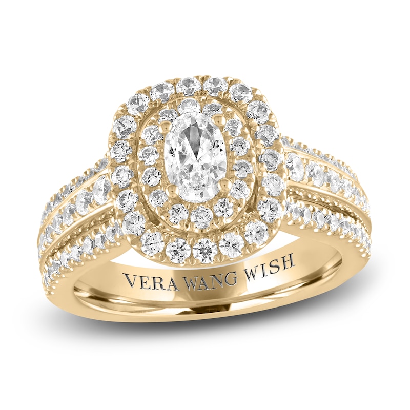 Vera Wang WISH Diamond Engagement Ring 1-3/8 ct tw Oval/Round 14K Yellow Gold