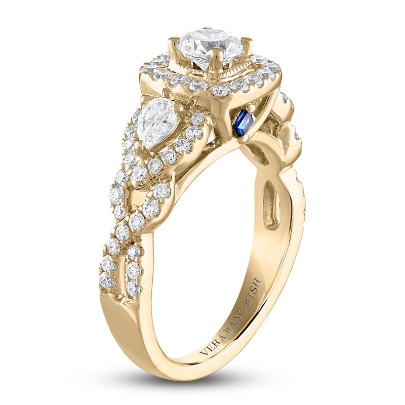 Vera Wang WISH Diamond Engagement Ring 1-3/8 ct tw Pear/Round 14K Yellow Gold