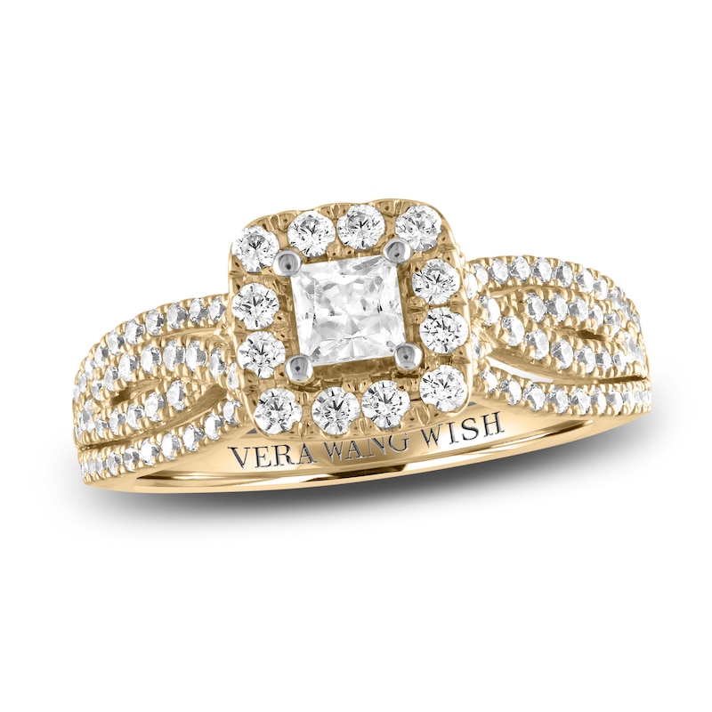 Vera Wang WISH Diamond & Natural Blue Sapphire Engagement Ring 1 ct tw Round/Princess 14K Yellow Gold