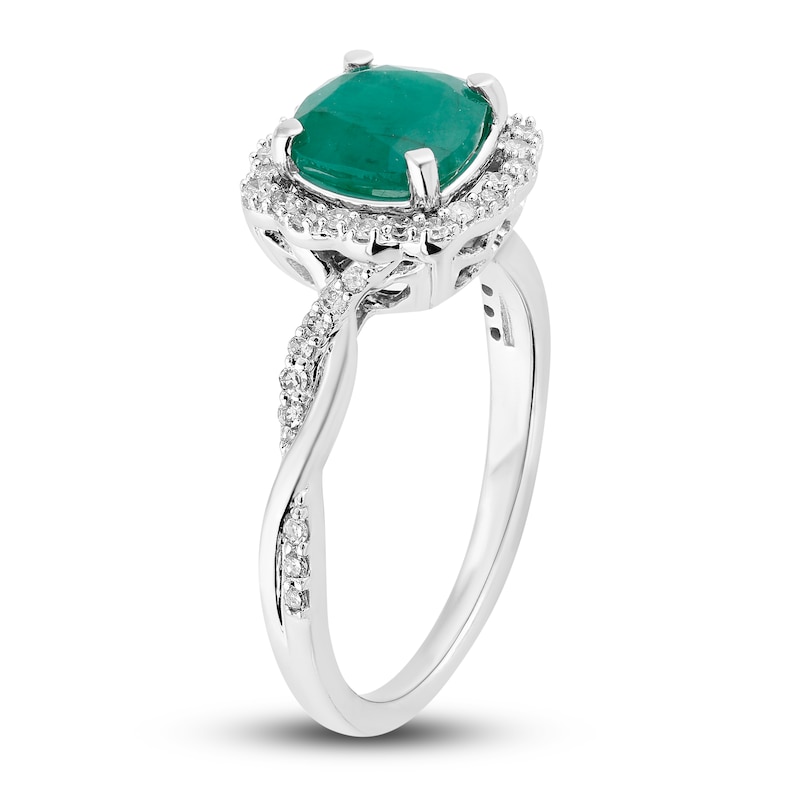 Natural Emerald Engagement Ring 1/5 ct tw Diamonds 14K White Gold