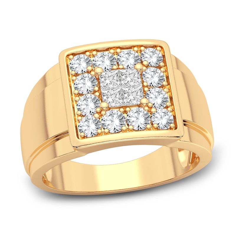 Main Image 1 of Men's Diamond Ring 1-1/2 ct tw Square-cut/Round 14K Yellow Gold