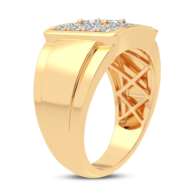 Main Image 2 of Men's Diamond Ring 1-1/2 ct tw Square-cut/Round 14K Yellow Gold