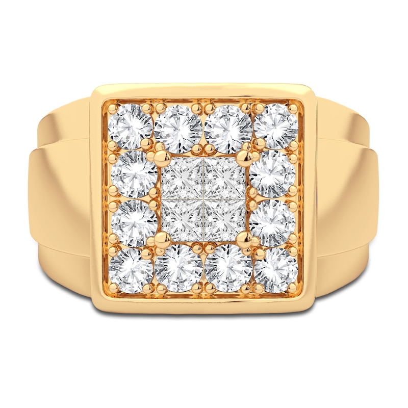 Main Image 3 of Men's Diamond Ring 1-1/2 ct tw Square-cut/Round 14K Yellow Gold