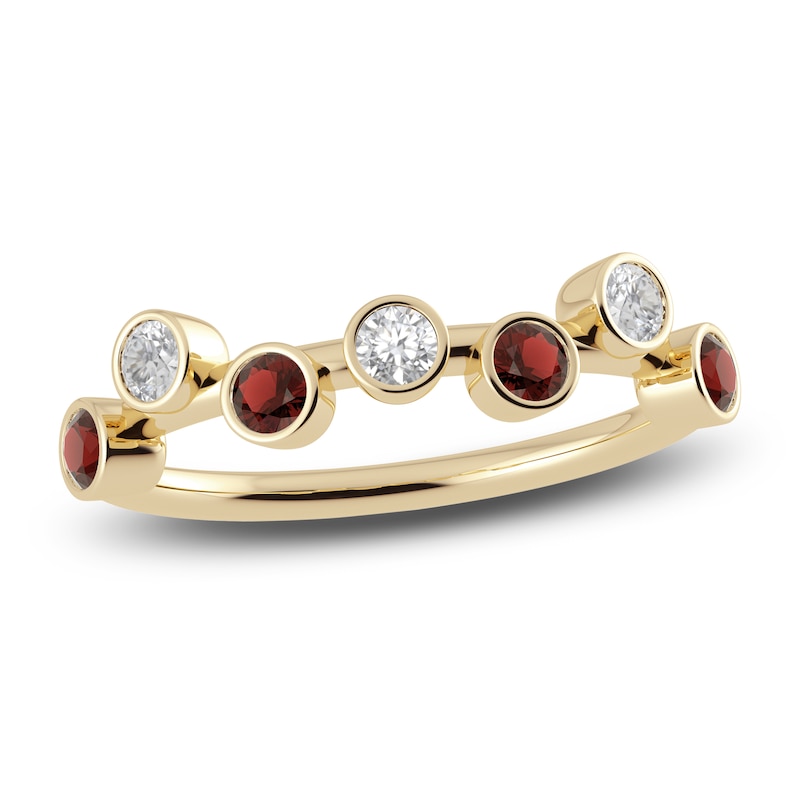 Juliette Maison Natural White Sapphire & Natural Garnet Ring 10K Yellow Gold