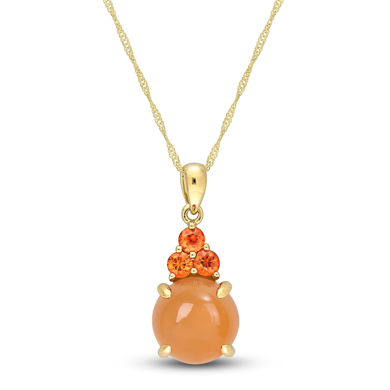 Main Image 1 of Natural Orange Moonstone & Natural Orange Sapphire Pendant Necklace 14K Yellow Gold 17"
