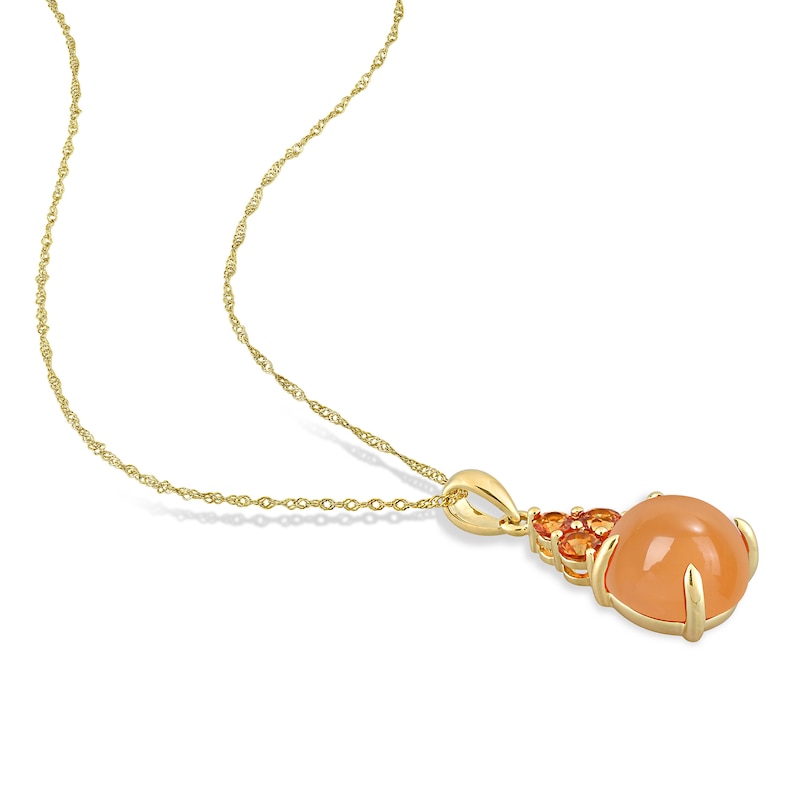 Main Image 2 of Natural Orange Moonstone & Natural Orange Sapphire Pendant Necklace 14K Yellow Gold 17"