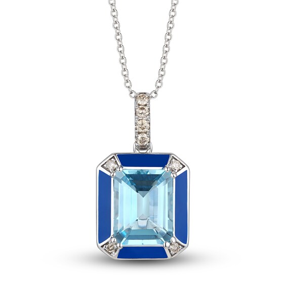 Le Vian Natural Blue Topaz Pendant Necklace 1/8 ct tw Round Blue Enamel 14K Vanilla Gold 19