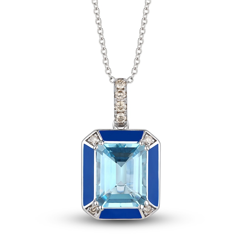 Le Vian Natural Blue Topaz Pendant Necklace 1/8 ct tw Round Blue Enamel 14K Vanilla Gold 19"