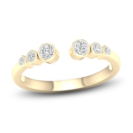Diamond Bezel Open Cuff Wedding Band 1/5 ct tw Round 14K Yellow Gold