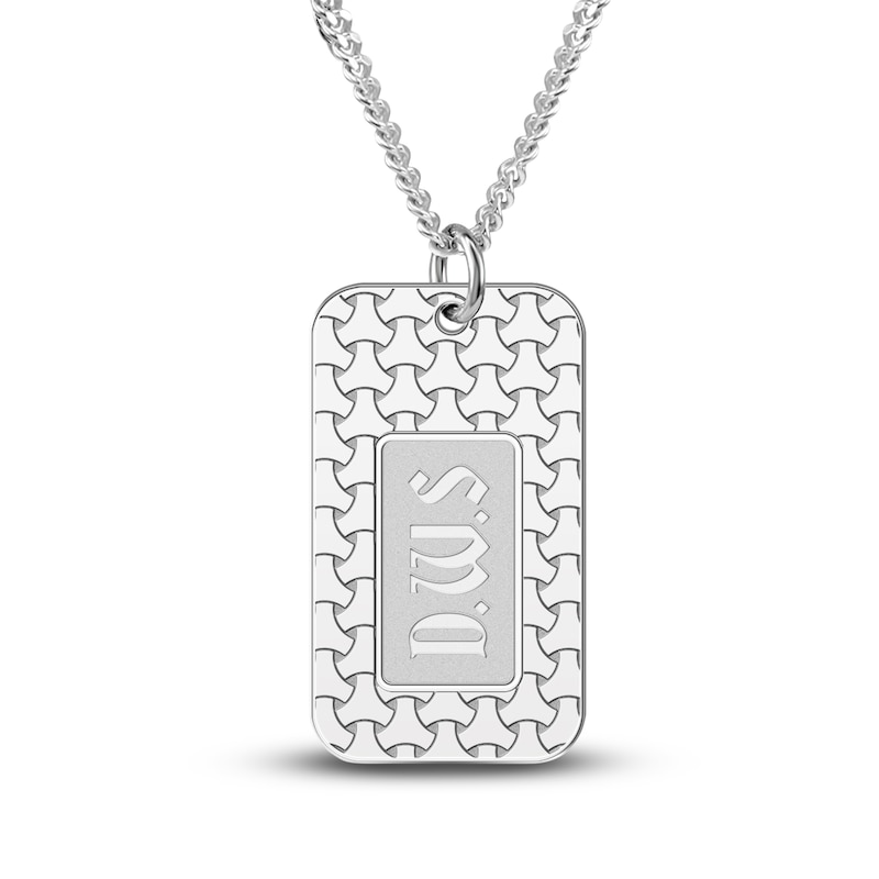 Men's Engravable Dog Tag Pendant Necklace Sterling Silver 22