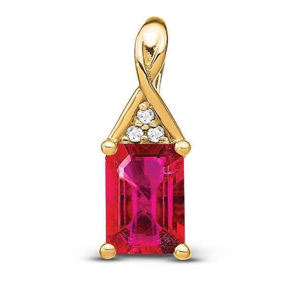 Jared The Galleria Of Jewelry Natural Ruby Pendant Charm Diamond Accents 14K Yellow Gold
