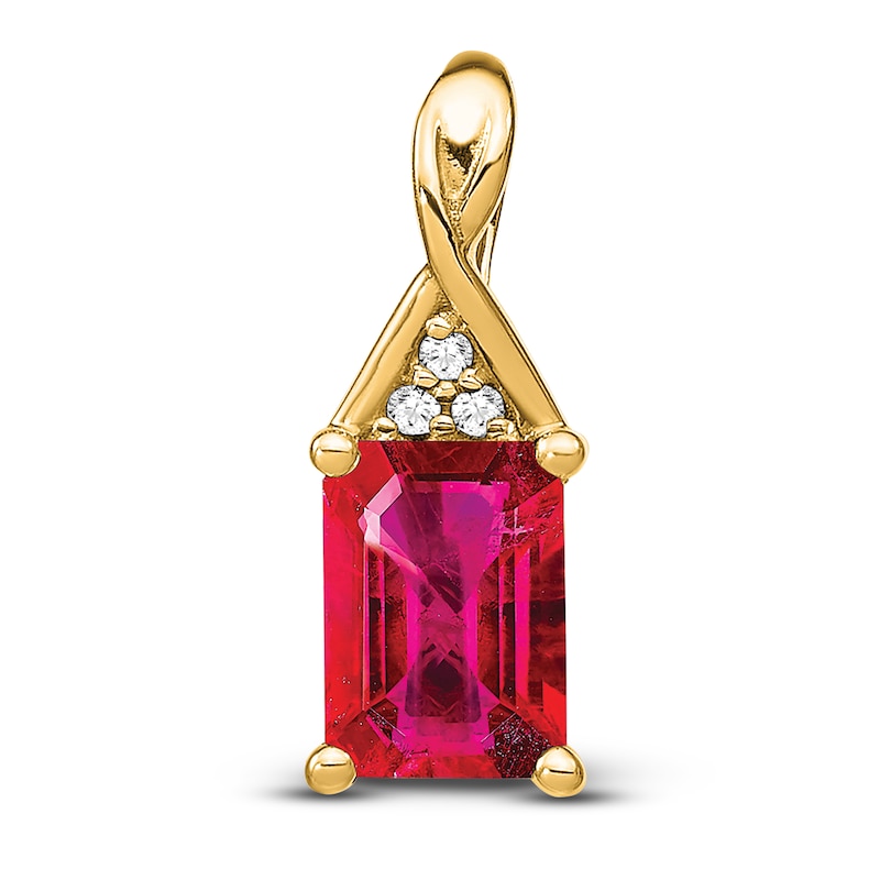 Natural Ruby Pendant Charm Diamond Accents 14K Yellow Gold