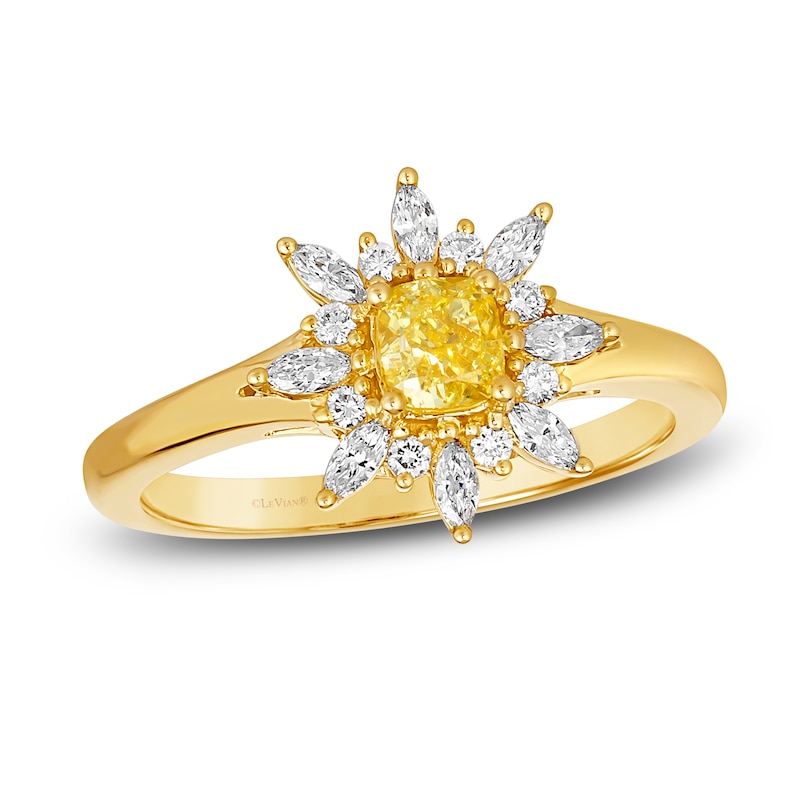 Le Vian Sunny Yellow Diamond Ring 3/4 ct tw Cushion/Marquise/ Round 14K Honey Gold