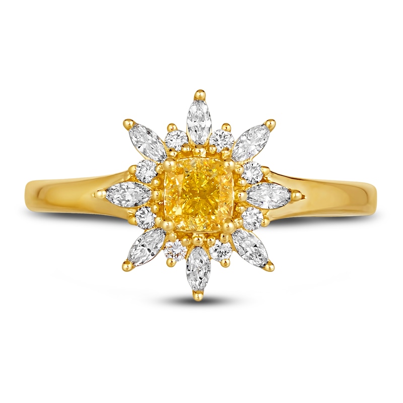 Le Vian Sunny Yellow Diamond Ring 3/4 ct tw Cushion/Marquise/ Round 14K Honey Gold