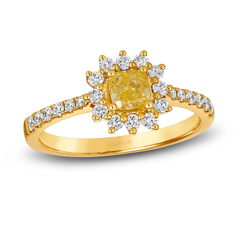 Le Vian Sunny Yellow Diamond Ring 1 ct tw Cushion/Round 14K Honey Gold