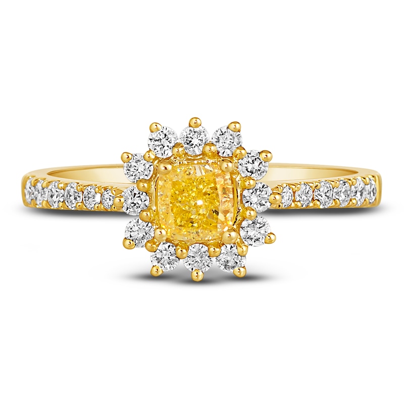 Main Image 3 of Le Vian Sunny Yellow Diamond Ring 1 ct tw Cushion/Round 14K Honey Gold