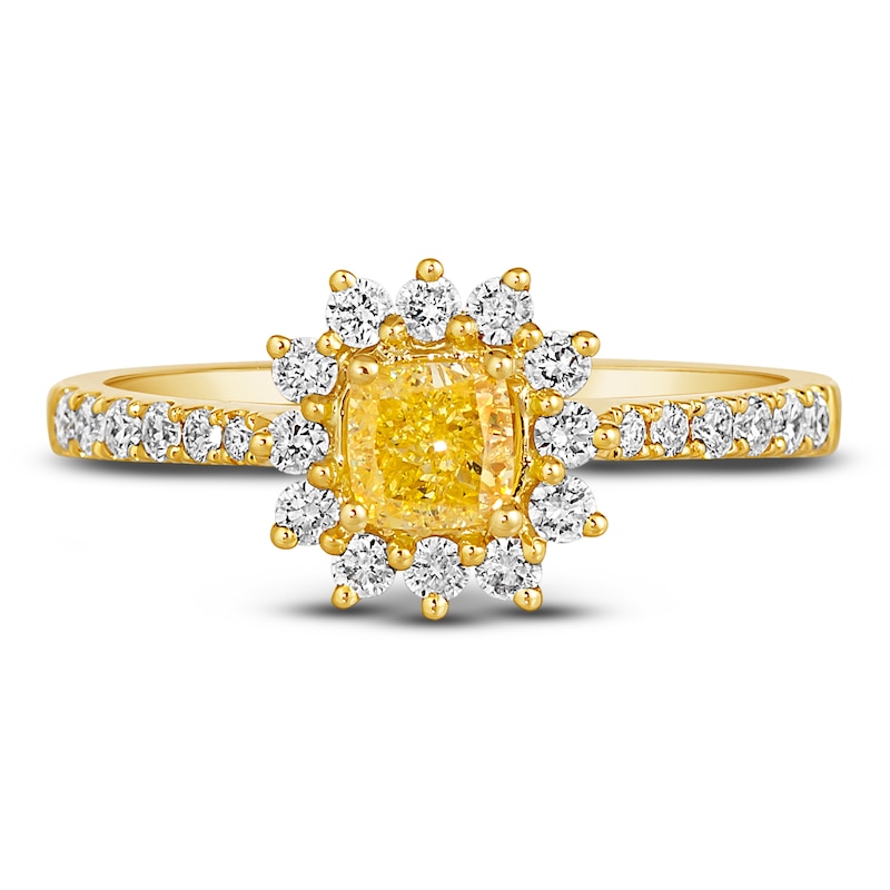 Le Vian Sunny Yellow Diamond Ring 1 ct tw Cushion/Round 14K Honey Gold