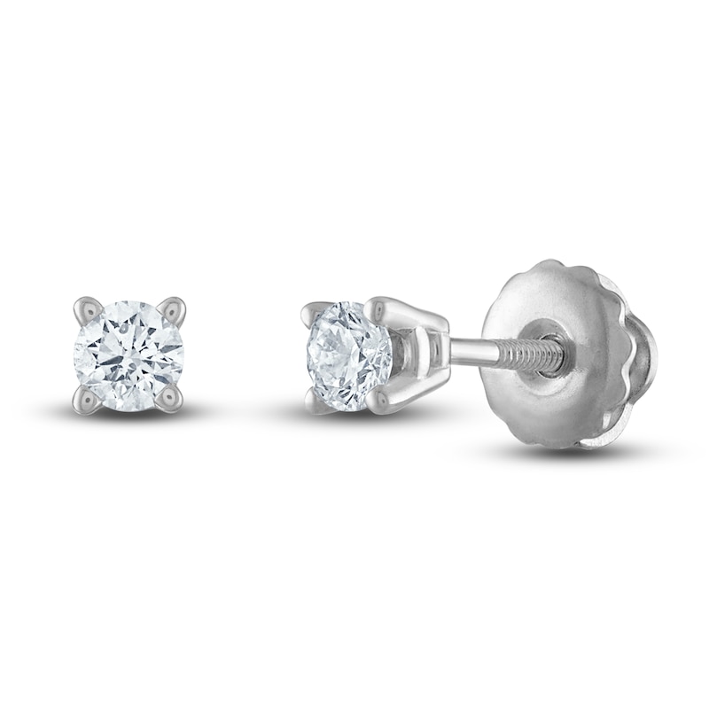Main Image 1 of Certified Diamond Solitaire Stud Earrings 1/10 ct tw Round 14K White Gold (I/I1)