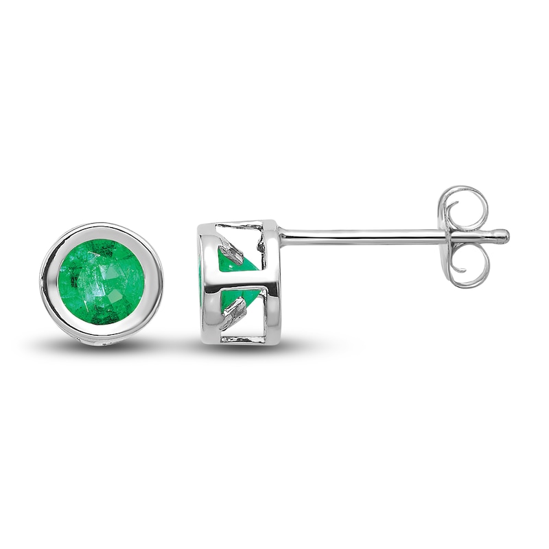 Main Image 1 of Natural Emerald Stud Earrings 14K White Gold