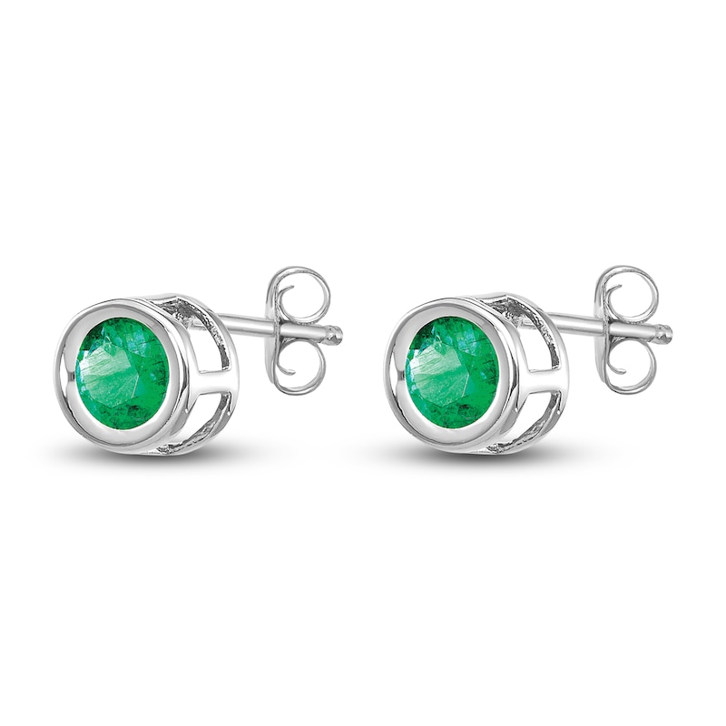 Main Image 2 of Natural Emerald Stud Earrings 14K White Gold