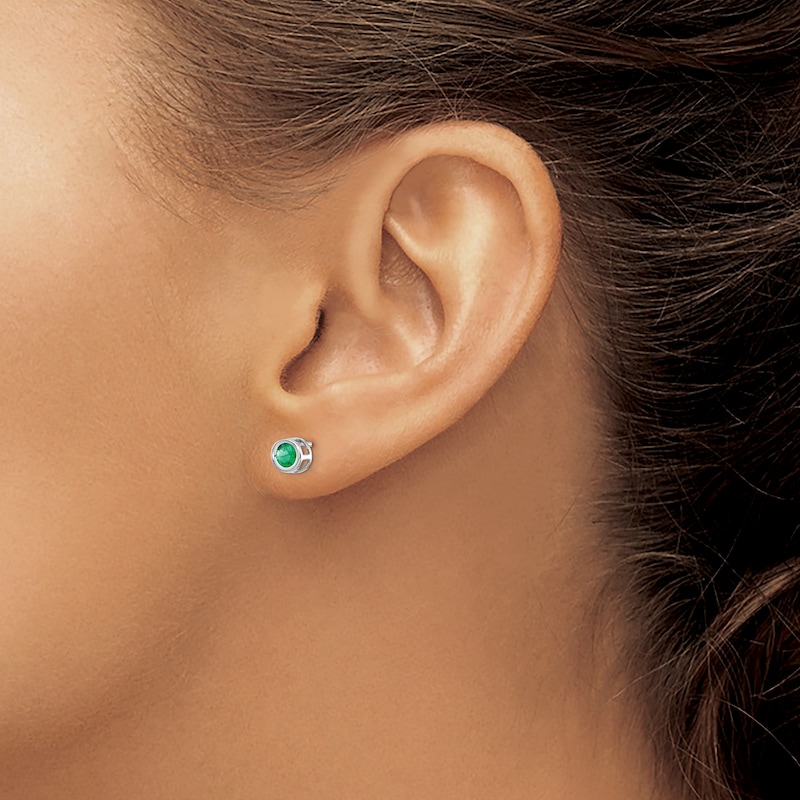 Main Image 3 of Natural Emerald Stud Earrings 14K White Gold