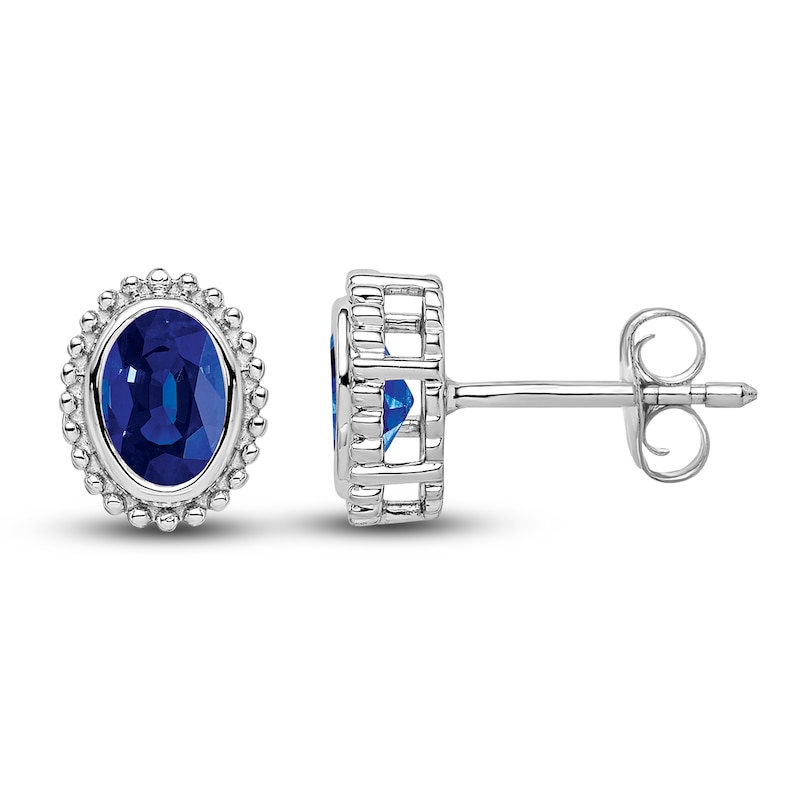 Main Image 1 of Natural Blue Sapphire Stud Earrings 14K White Gold