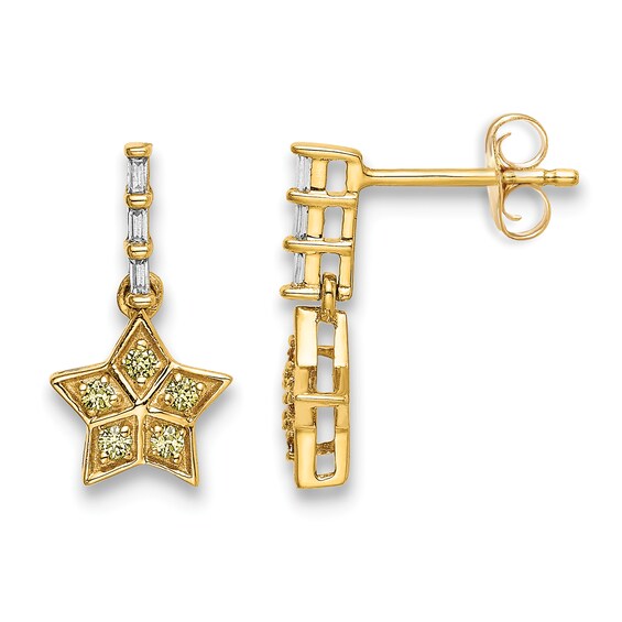 Jared The Galleria Of Jewelry Natural Yellow Sapphire Dangle Earrings 1/20 ct tw Diamonds 14K Yellow Gold