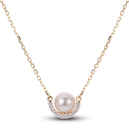 Cultured Akoya Pearl Necklace 1/20 ct tw Diamonds 14K Yellow Gold 18&quot;