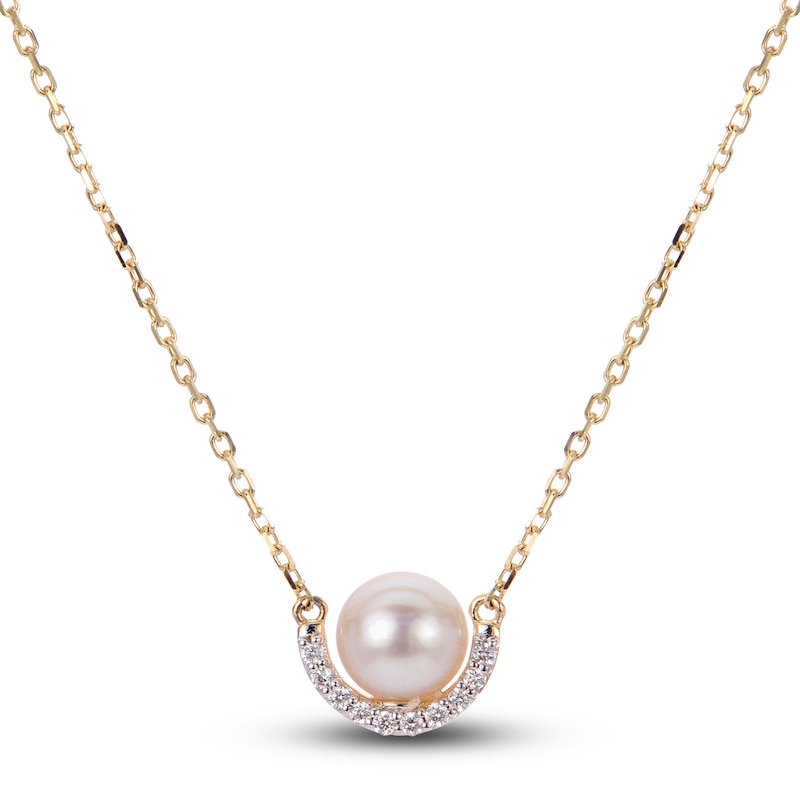 Akoya Cultured Pearl Necklace 1/20 ct tw Diamonds 14K Yellow Gold 18"