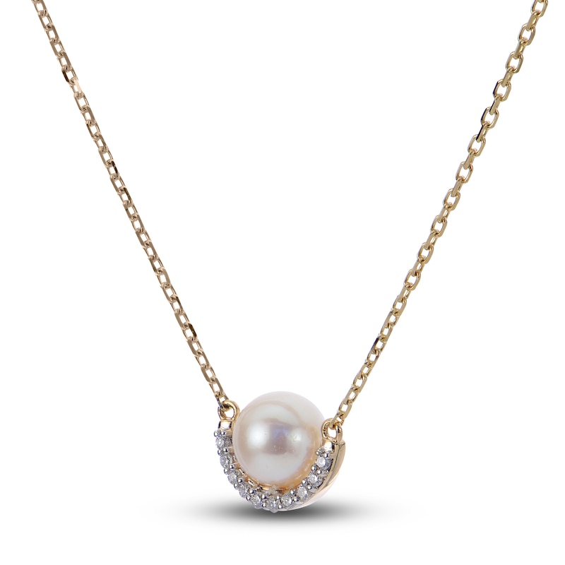 Akoya Cultured Pearl Necklace 1/20 ct tw Diamonds 14K Yellow Gold 18"