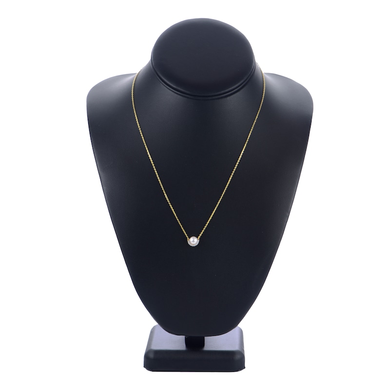 Akoya Cultured Pearl Necklace 1/20 ct tw Diamonds 14K Yellow Gold 18"