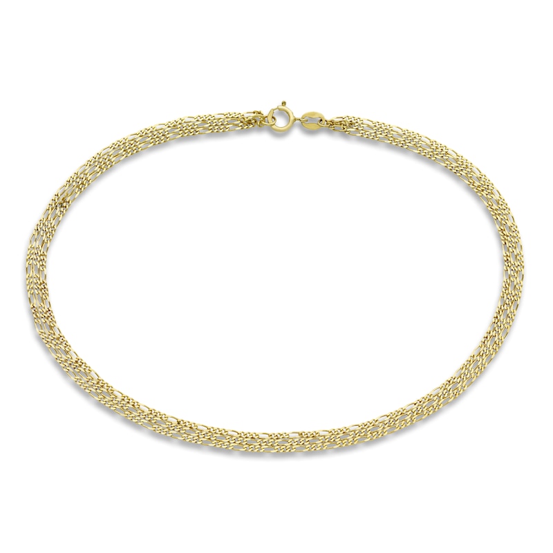Main Image 1 of Triple Figaro Anklet 10K Yellow Gold 10"