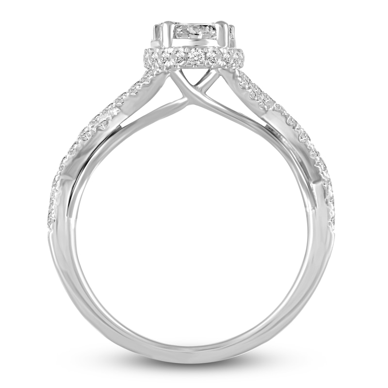 Main Image 2 of Diamond Oval Halo Engagement Ring 1 ct tw Round 14K White Gold
