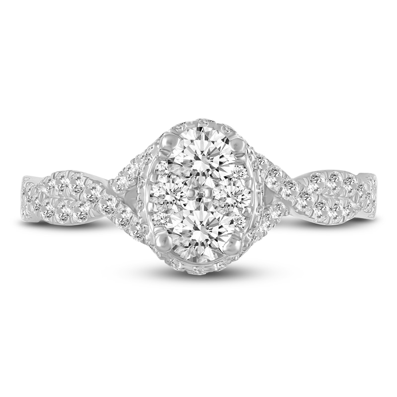 Main Image 3 of Diamond Oval Halo Engagement Ring 1 ct tw Round 14K White Gold