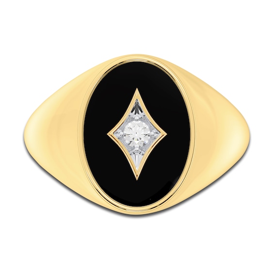 Jared The Galleria Of Jewelry Men's Natural Onyx Ring 1/10 ct tw Diamonds 14K Yellow Gold