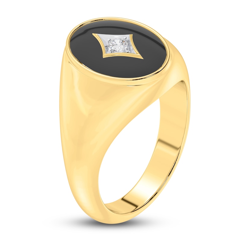 Main Image 2 of Men's Natural Onyx Ring 1/10 ct tw Diamonds 14K Yellow Gold