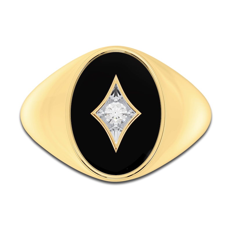 Main Image 3 of Men's Natural Onyx Ring 1/10 ct tw Diamonds 14K Yellow Gold
