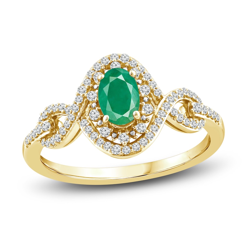 Natural Emerald Ring 1/5 ct tw Diamonds 14K Yellow Gold