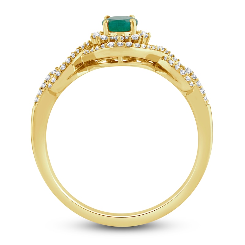 Main Image 2 of Natural Emerald Ring 1/5 ct tw Diamonds 14K Yellow Gold
