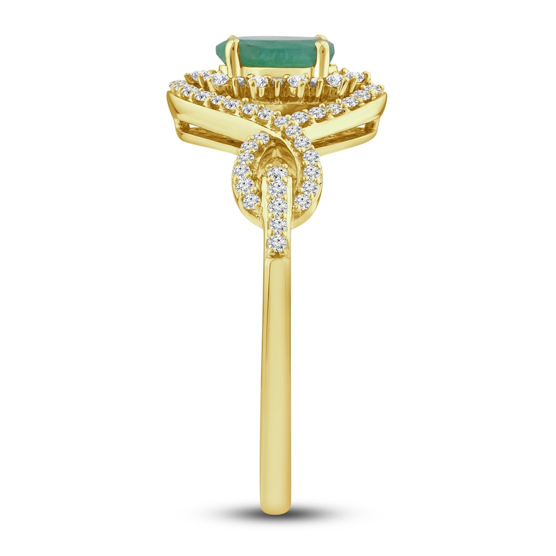 Main Image 3 of Natural Emerald Ring 1/5 ct tw Diamonds 14K Yellow Gold