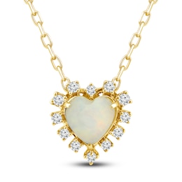 Natural Opal Pendant Necklace 1/15 ct tw Diamonds 10K Yellow Gold 18"