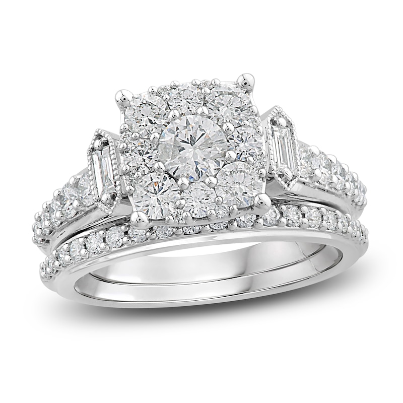 Main Image 1 of Diamond Bridal Set 1-1/2 ct tw Round/Baguette 14K White Gold