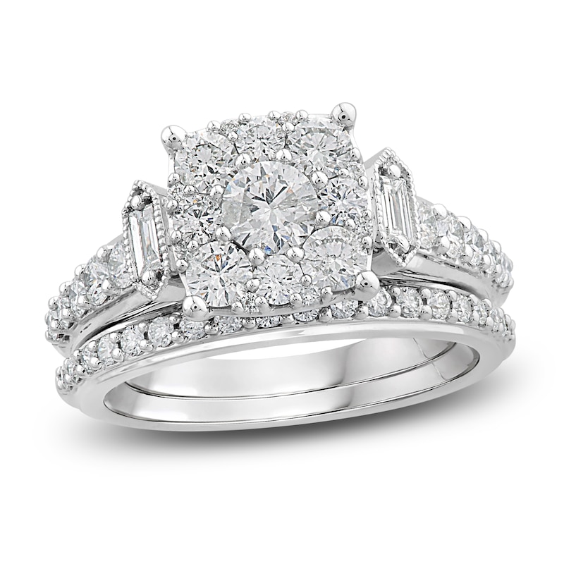 Diamond Bridal Set 1-1/2 ct tw Round/Baguette 14K White Gold | Jared